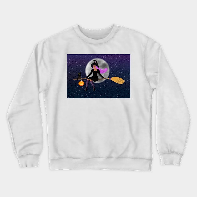 Witch On a broom Crewneck Sweatshirt by Raghni.C 